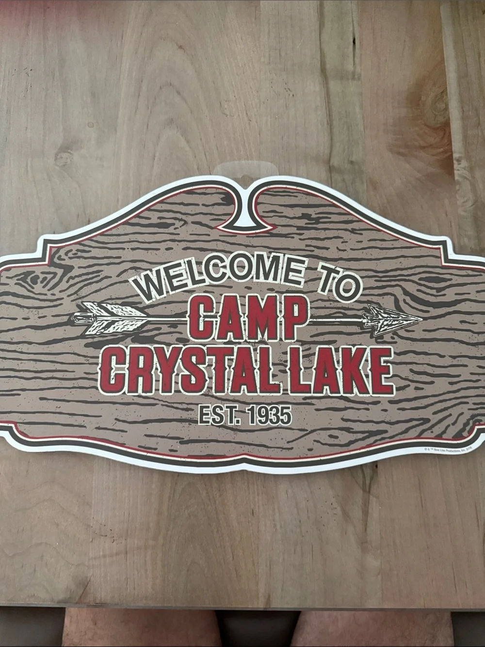 Camp Crystal Lake Woodgrain Wall Sign - Brown & Red